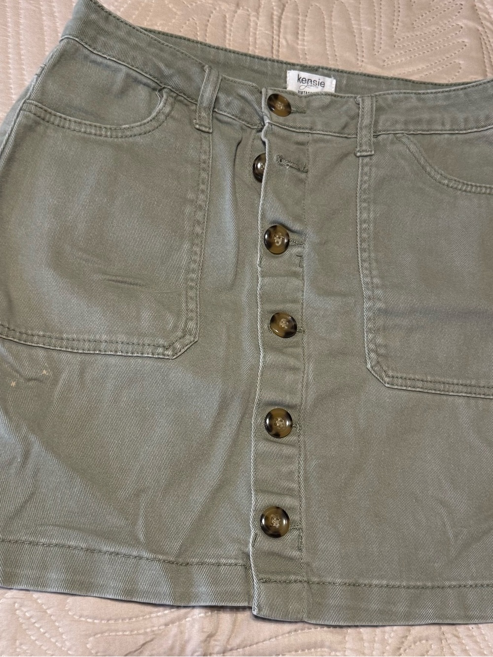 Kensie Olive Green Button-Front Mini Skirt Size 4